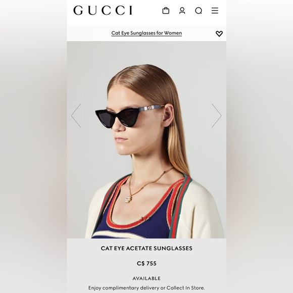 GUCCI CAT EYE ACETATE SUNGLASSES - Picture 1 of 6
